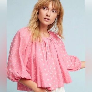 ANTHROPOLOGIE KOPAL Luma Peasant Blouse Pink Puff Skeeves XS